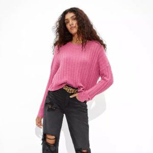 AE Cropped Dreamspun Crew Neck Sweater - Pink